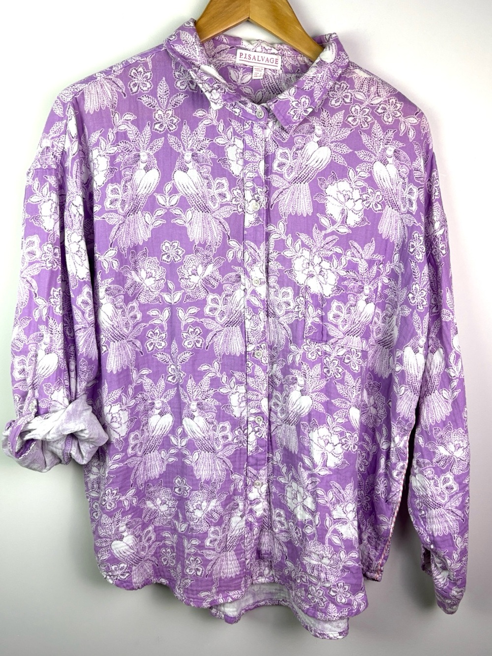 PJ Salvage Lavender Floral Button-Down 100% cotton gauze button down size L